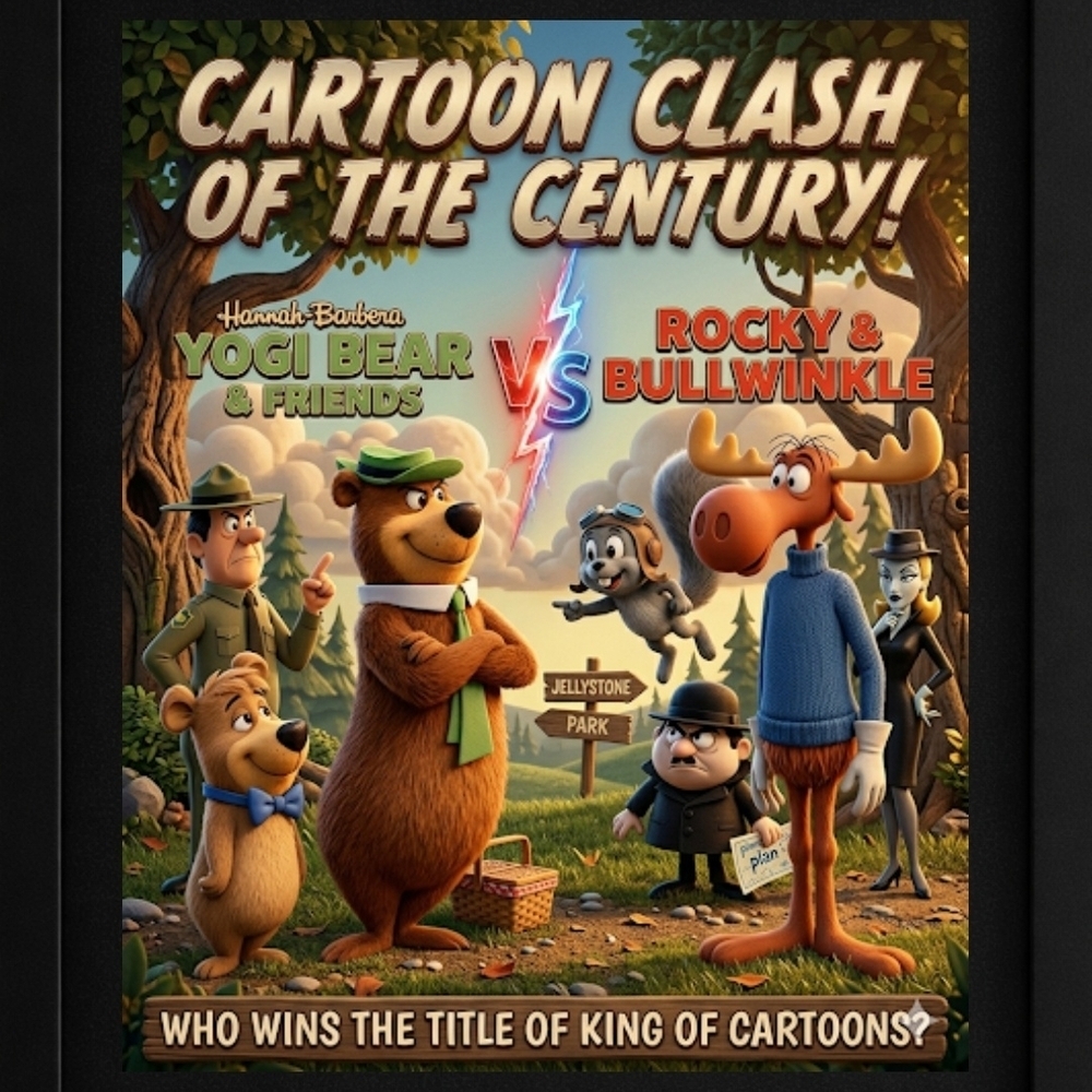 A.I. Yogi Bear vs. Rocky And Bullwinkle Art Print In A Frame 8x10